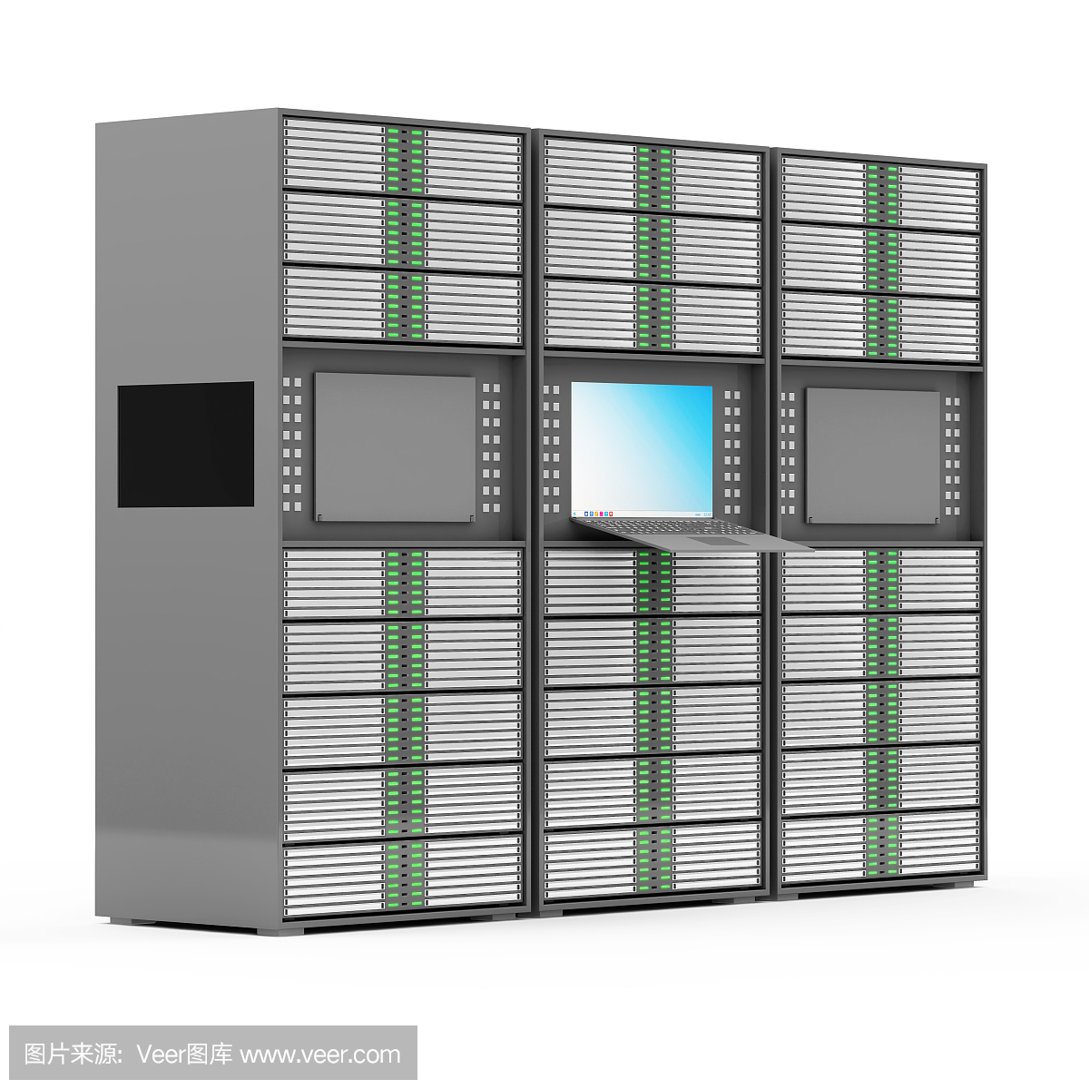 計算機服務(wù)器機架隔離在白色背景