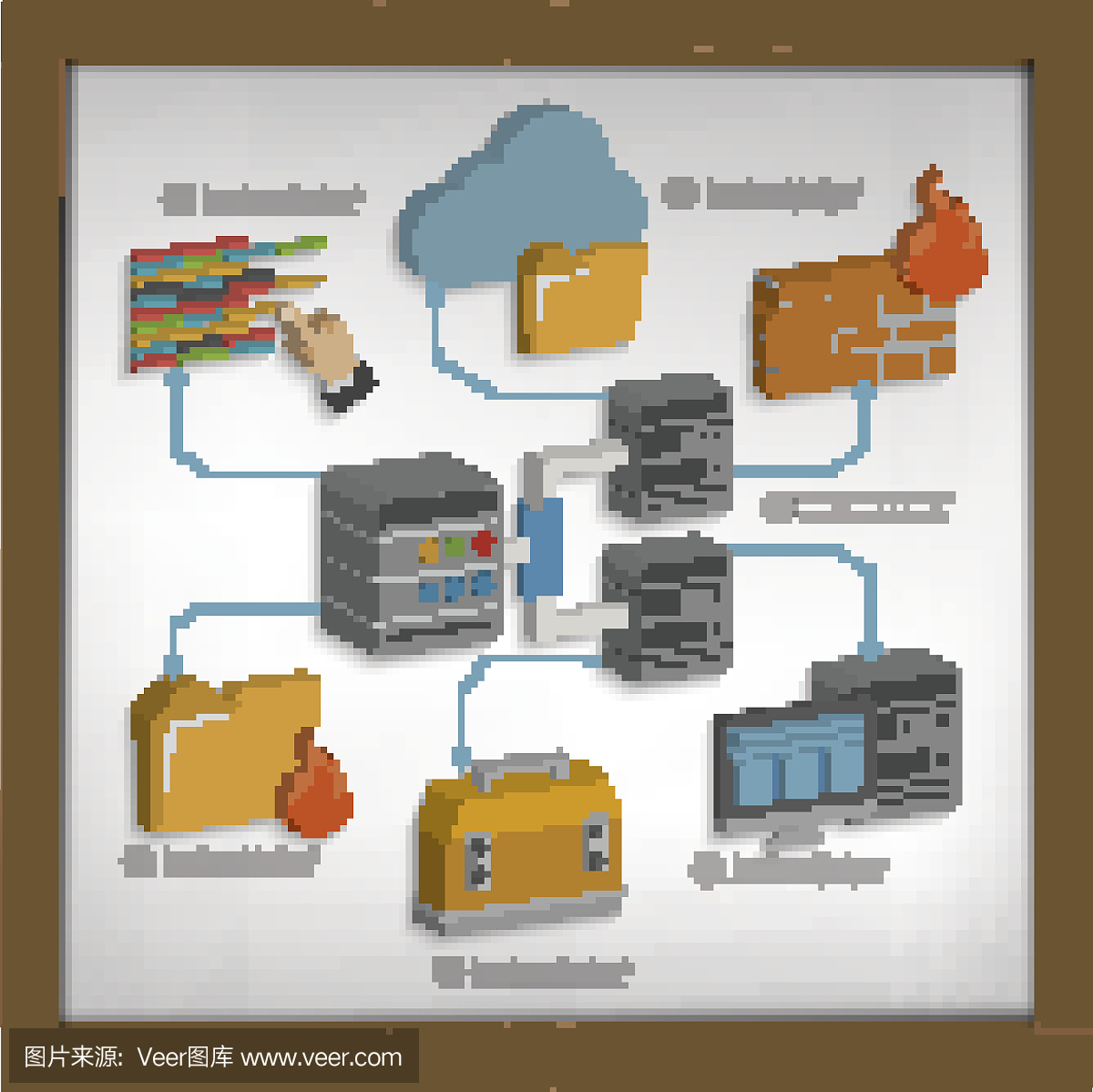 數(shù)據(jù)庫(kù)和網(wǎng)絡(luò)連接設(shè)計(jì)的白板,矢量